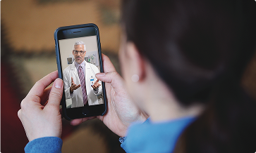 Telehealth consultation on phone.